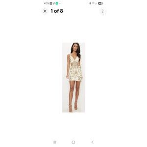 PRETTYLITTLETHING NWT Gold Sheer Panel Strappy Sequin Bodycon Dress Size‎ 12